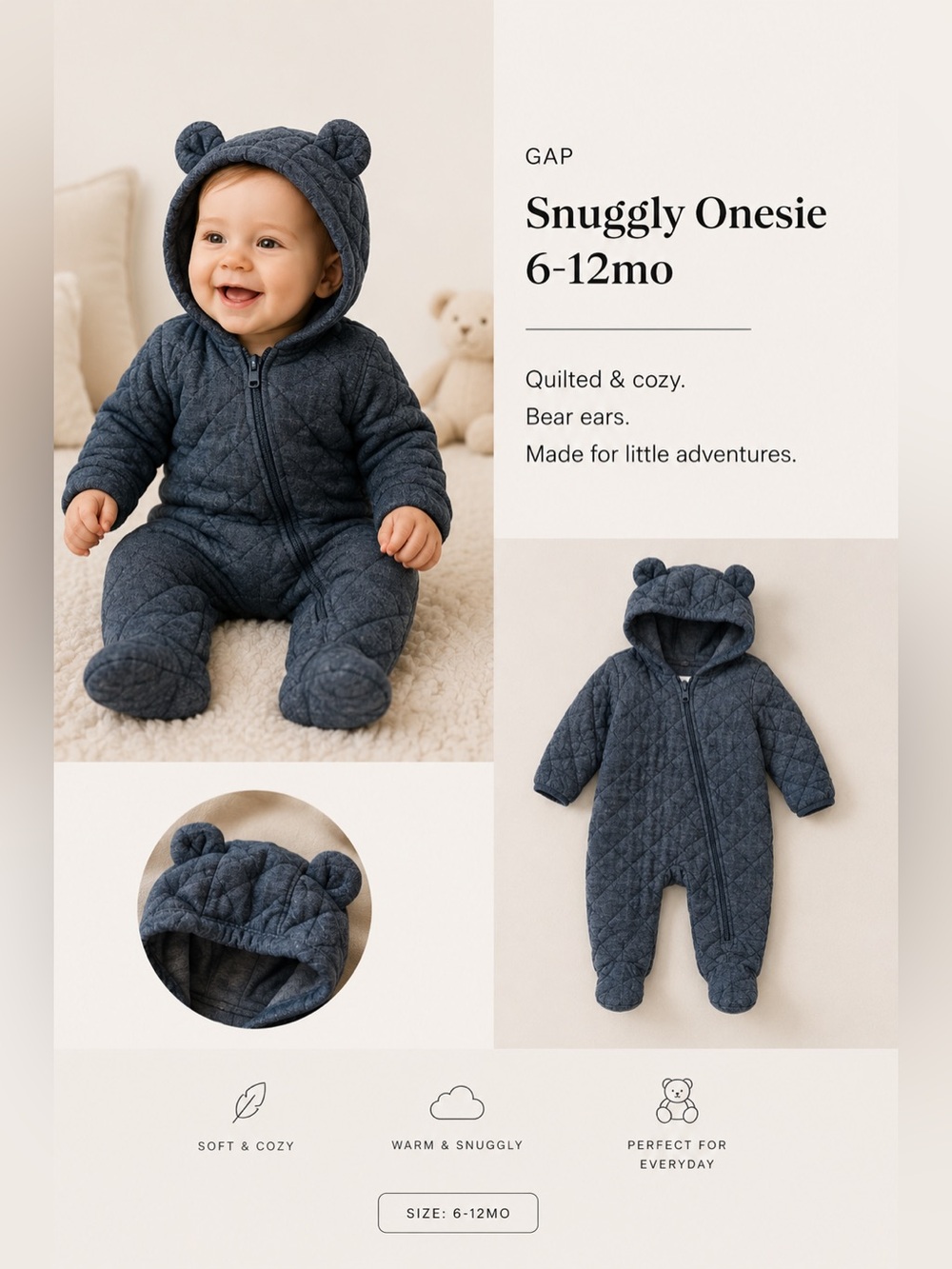 Gap onesie snuggly 6-12mo